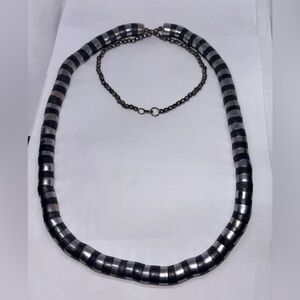 Metal Snake Beaded Necklace Articulated 39” Black & Gunmetal Silver Vintage Bold